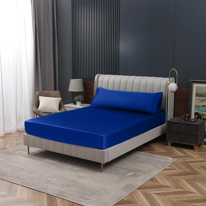Homiest Royal Blue Satin Fitted Sheet Queen Size, Deep Pocket, Luxury & Ultra - Image 7