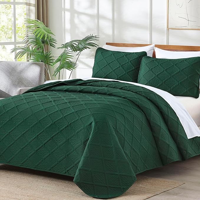 Yiran Quilts Queen Size, Emerald Green Spring Summer Bedspread Bedding Set - Image 2