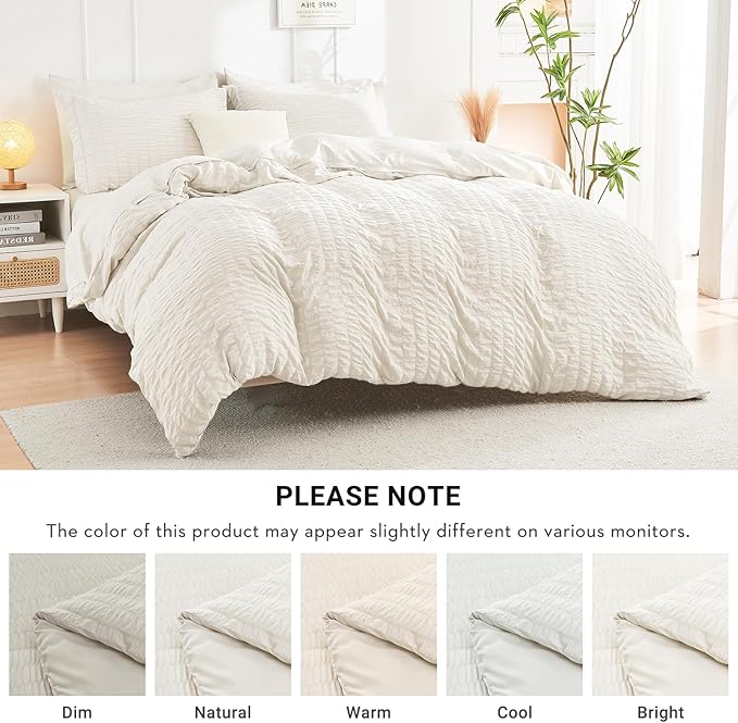 HYMOKEGE Ivory California King Comforter Set Seersucker 7 Pieces, All Season - Image 6
