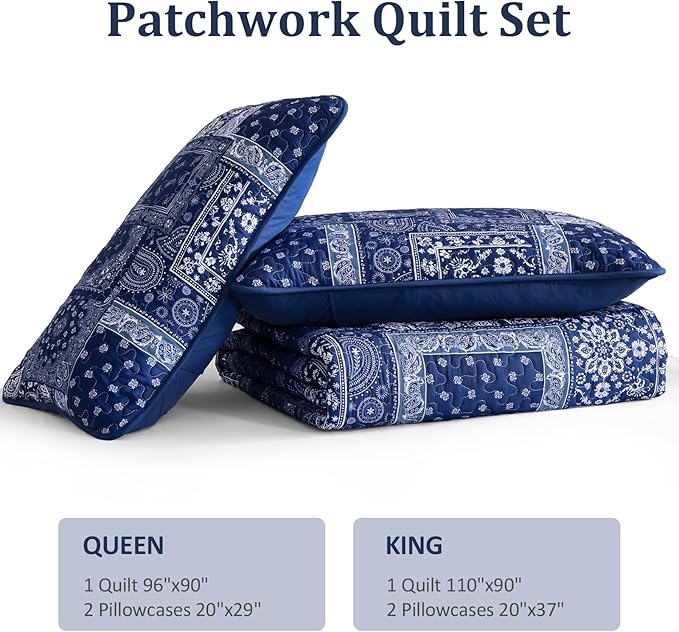 Cottolester Queen Quilt Set 3 Pieces, Boho Farmhouse Bedspread Soft Microfiber - Image 7