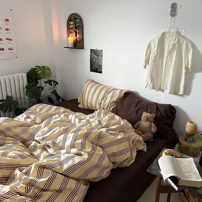 mixinni Retro Striped Duvet Cover Set Queen - Image 4
