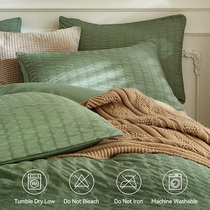 JELLYMONI Dark Green Duvet Cover Full Size, Soft Breathable Seersucker Duvet - Image 4