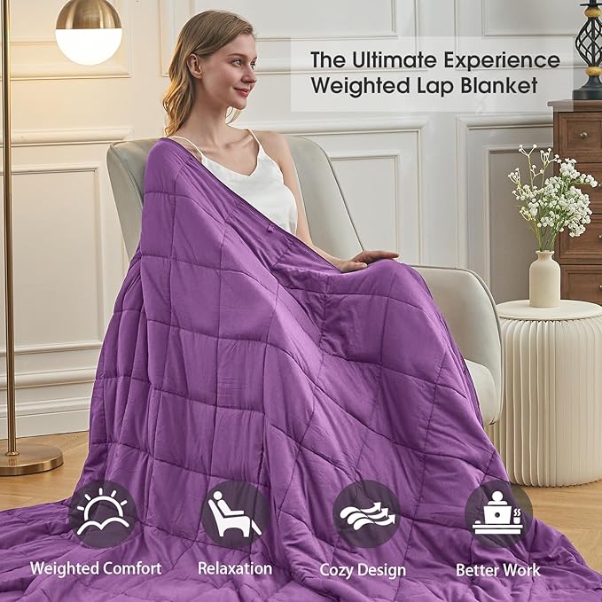 Purple Weighted Blanket for Adults 15lbs, Queen Size Cooling Heavy Throw - Image 3