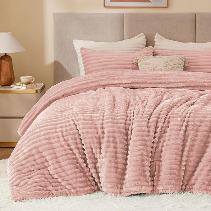 BEDELITE Fleece Oversized Queen Comforter Set -Super Soft & Warm Fluffy Dusty by BEDELITE