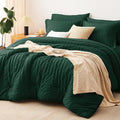 CozyLux Oversized King Comforter Set Emerald Green Seersucker 7 Pieces 120x98 by CozyLux