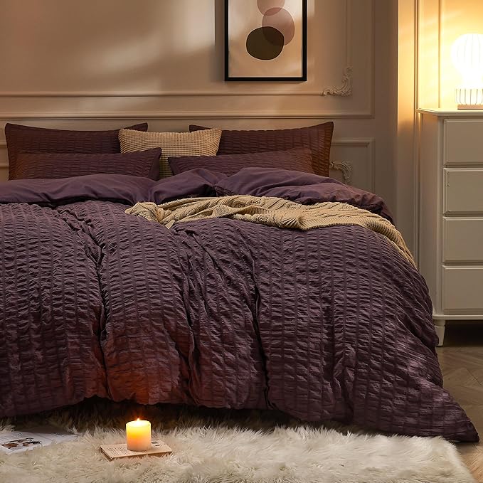 JELLYMONI Purple Duvet Cover Twin Size, Soft Breathable Seersucker Duvet Cover by JELLYMONI