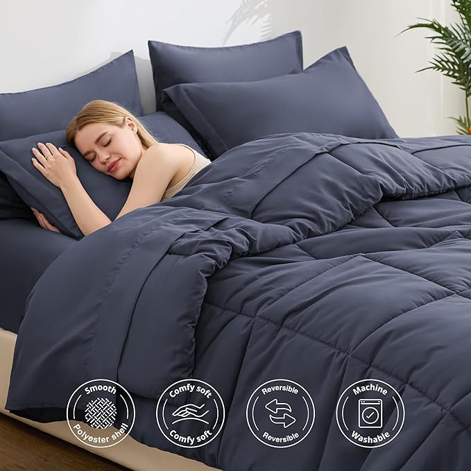 Love's cabin Full Comforter Set Indigo Blue, 7 Pieces Full Bed in a Bag - Image 3
