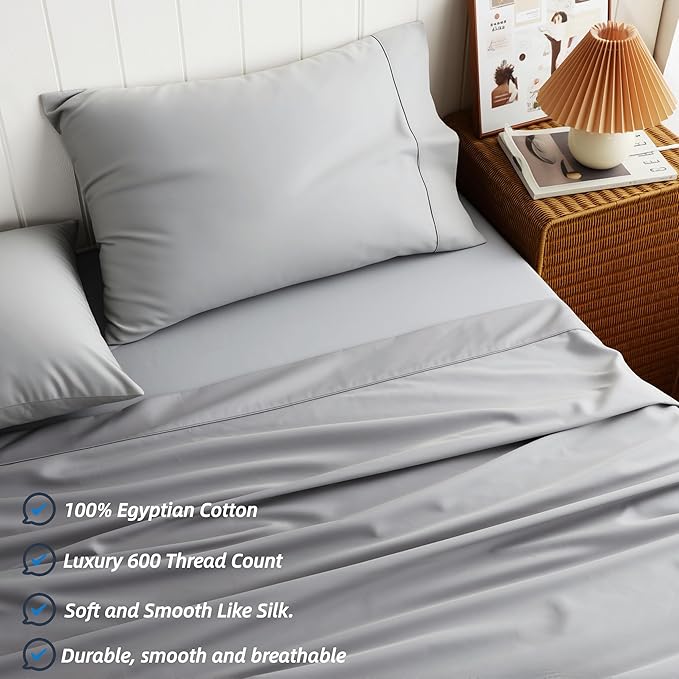 Cotton Flat Sheets Only, 600 TC 100% Cotton Flat Sheet Top Sheet Only, TwinXL - Image 2
