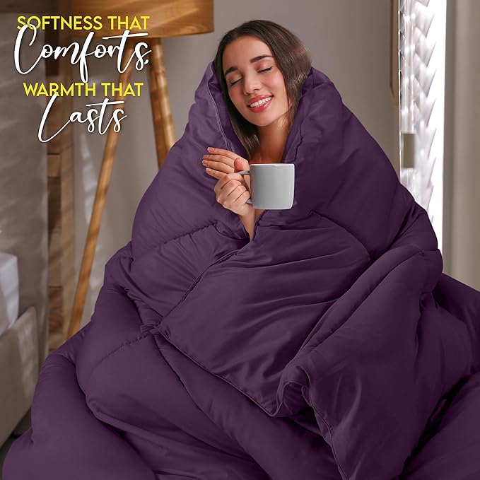 Utopia Bedding Queen Comforter Duvet Insert, Quilted Plum Comforter - Image 4