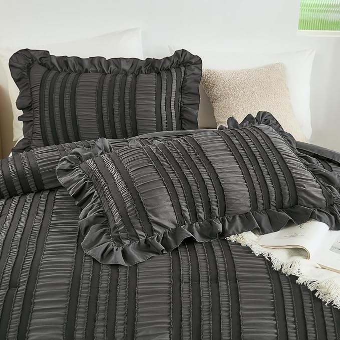WONGS BEDDING King Size Comforter, Dark Grey Boho Comforter Set King, Shabby - Image 4