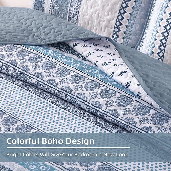 WONGS BEDDING Boho Quilt Set Twin Size, Lightweight Bedspread Coverlet Bedding - Image 8