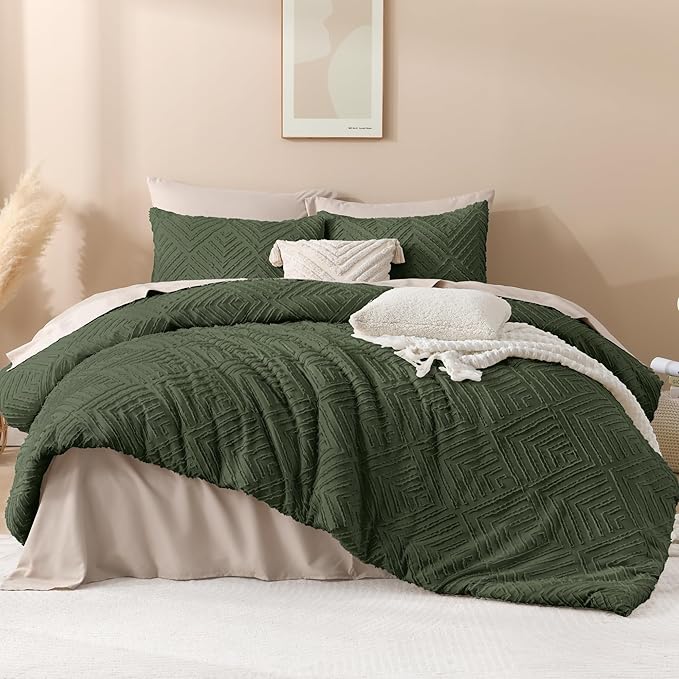 Andency Dark Olive Green Comforter Set Queen Size, Lightweight Fluffy Boho Men - Image 2