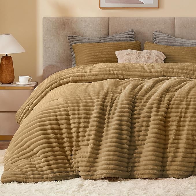 BEDELITE Fleece Queen Comforter Set -Super Soft & Warm Fluffy Brown Bedding - Image 3