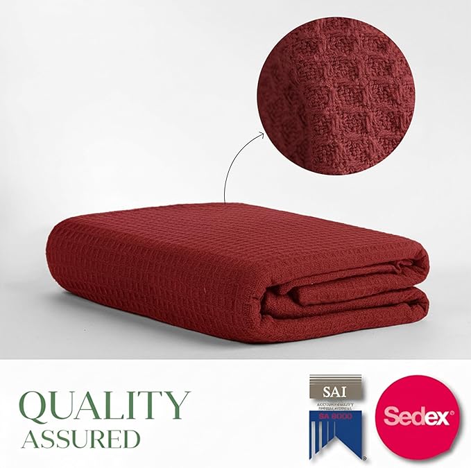 Salt Earth 100% Cotton Throw Blanket, King, 106"X92" Waffle Throws for Home, Bedrooms, Outdoor Couch & Office Couch, Modern & Cozy Room Decor Blankets, Lightweight All Season Western Blanket(Red)
