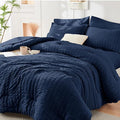 HYMOKEGE Navy Blue Twin Comforter Set Seersucker 5 Pieces, All Season Luxury by HYMOKEGE