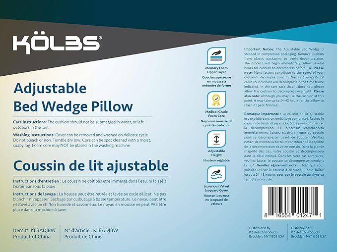 Kolbs Memory Foam Adjustable Bed Wedge Pillow - Image 9