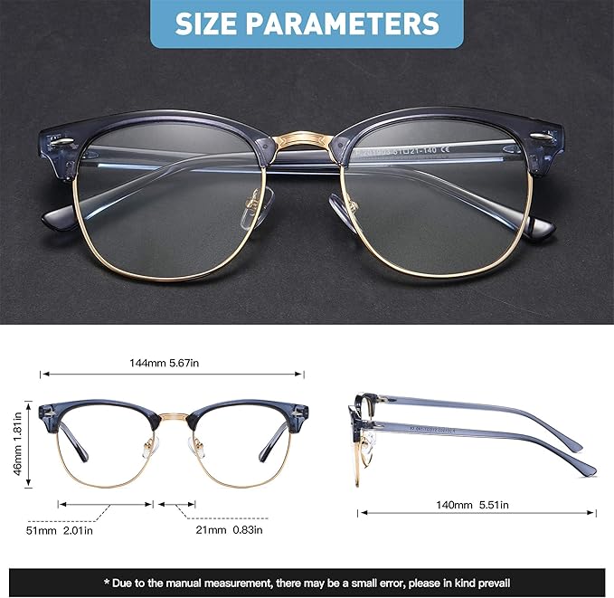 Blue Light Blocking Glasses Vintage Half Frame UV Clear Lens Anti Eyestrain - Image 3