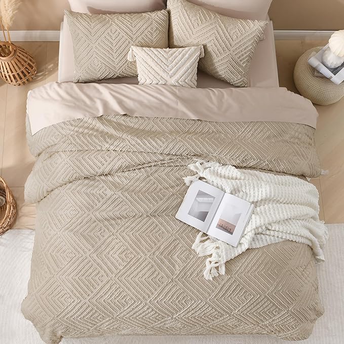 Andency Khaki Queen Comforter Set, 3 Pieces Lightweight Fluffy Boho Bedding - Image 7