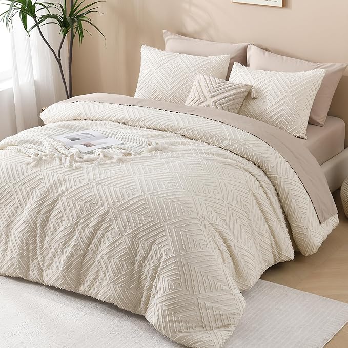 Andency Oversized King Comforter 120''x120'', 3 Pieces Beige Super King Boho - Image 6