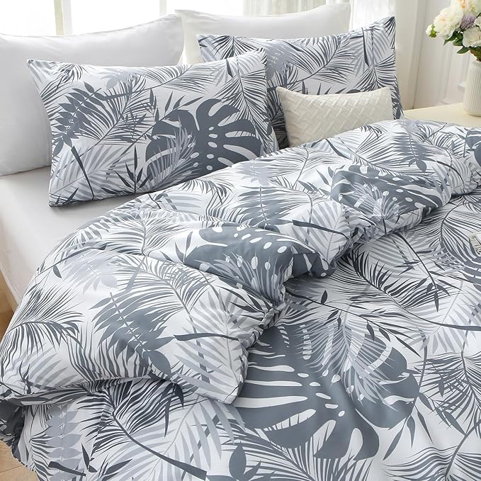 MUXHOMO Duvet Cover Queen Size, Reversible Floral Black & Grey Duvet Cover Set - Image 3