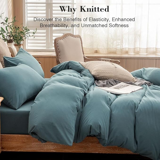 PURE ERA Jersey Knit Duvet Cover Set 100% T-Shirt Cotton Super Soft Comfy 2pc - Image 2