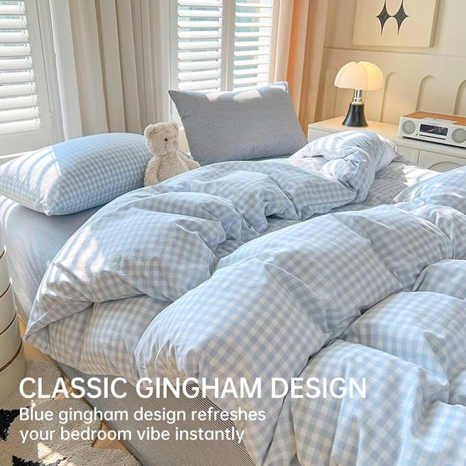 BOLINLIVING Gingham Duvet Cover King Size, Microfiber Bedding Set - Image 2