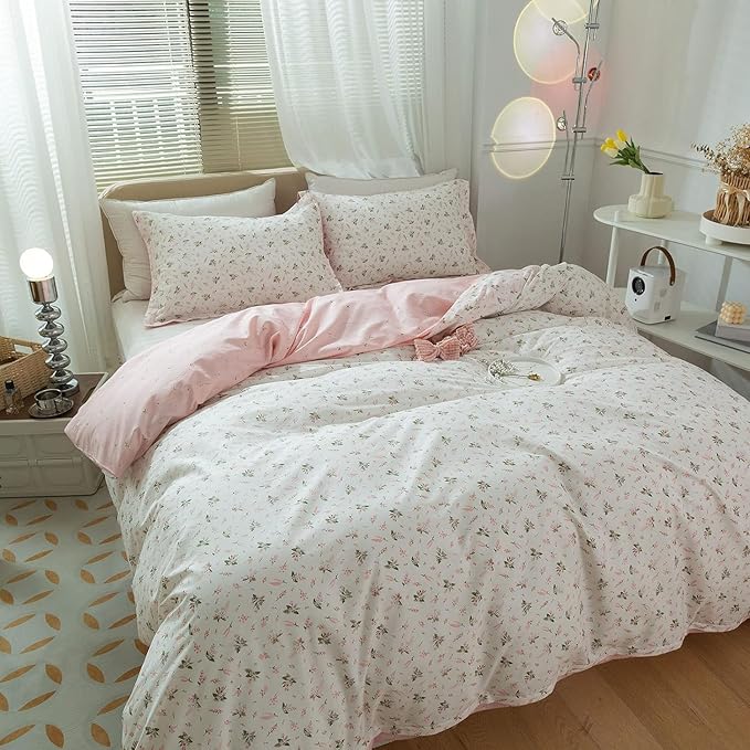 mixinni Garden Style White Floral Duvet Cover King Size 3 Pieces Set Flower - Image 4