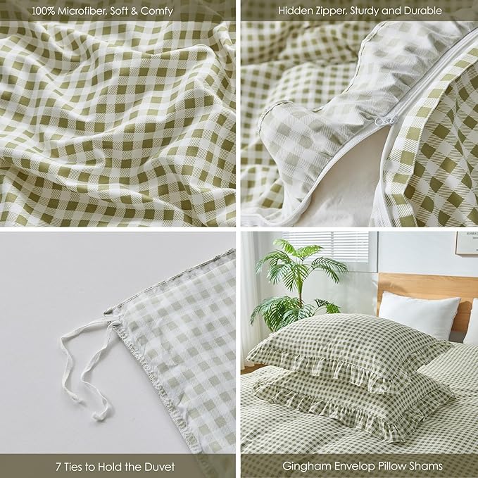 Gingham Duvet Cover Queen Size, 3 Pieces Soft Breathable Microfiber Plaid - Image 2