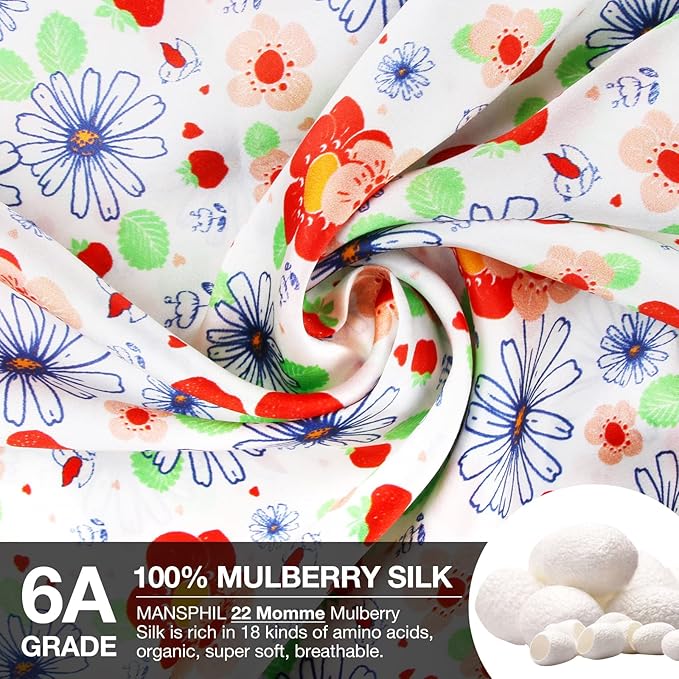MANSPHIL Red White Cute Flowers Silk Pillowcase Standard Size, 22 Momme 100% - Image 2
