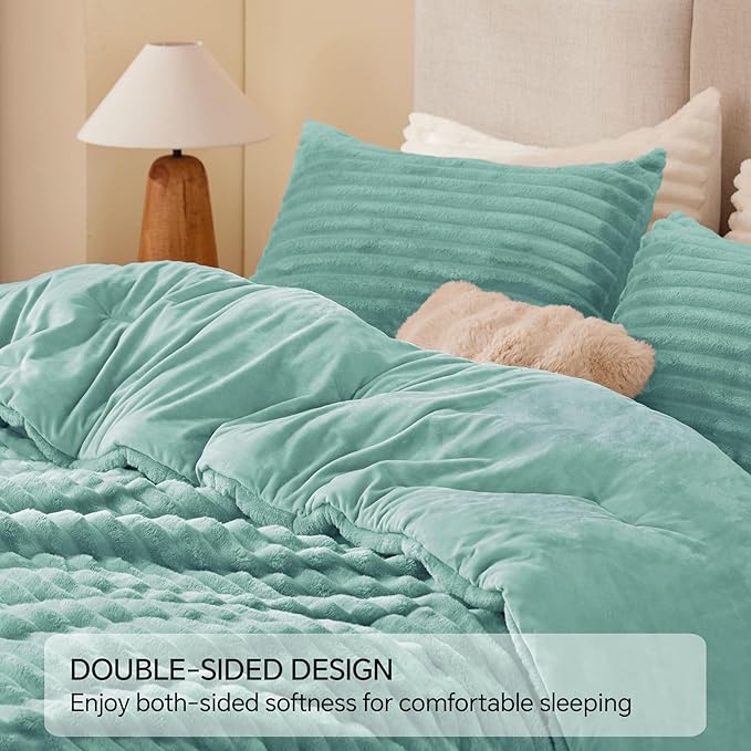 BEDELITE Fleece Twin Comforter Set -Super Soft & Warm Fluffy Haze Blue Bedding - Image 5
