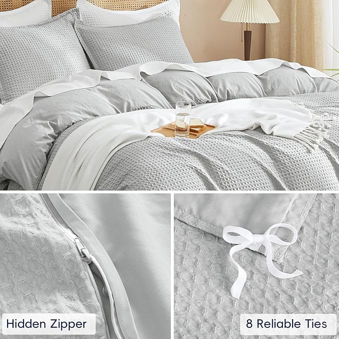 PHF Waffle Weave Duvet Cover Set King Size, No Snagging Ultra Soft Luxury - Image 5