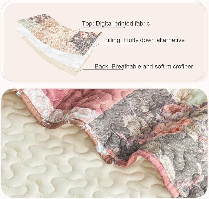 Whale Flotilla Patchwork Quilts Queen Size, Soft Boho Floral Bedspreads - Image 6