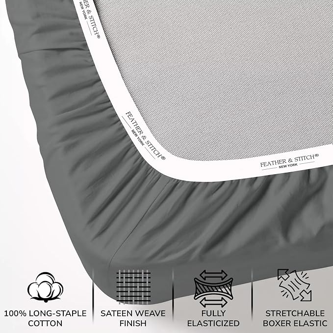 Feather & Stitch Fitted Bottom Sheet Only Twin Size 500 TC-1 Piece 100% Cotton - Image 2