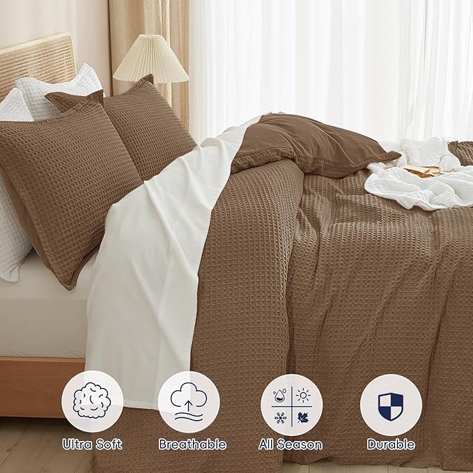 PHF Waffle Duvet Cover Set Queen Size, No Snagging Ultra Soft Luxury Textured - Image 4