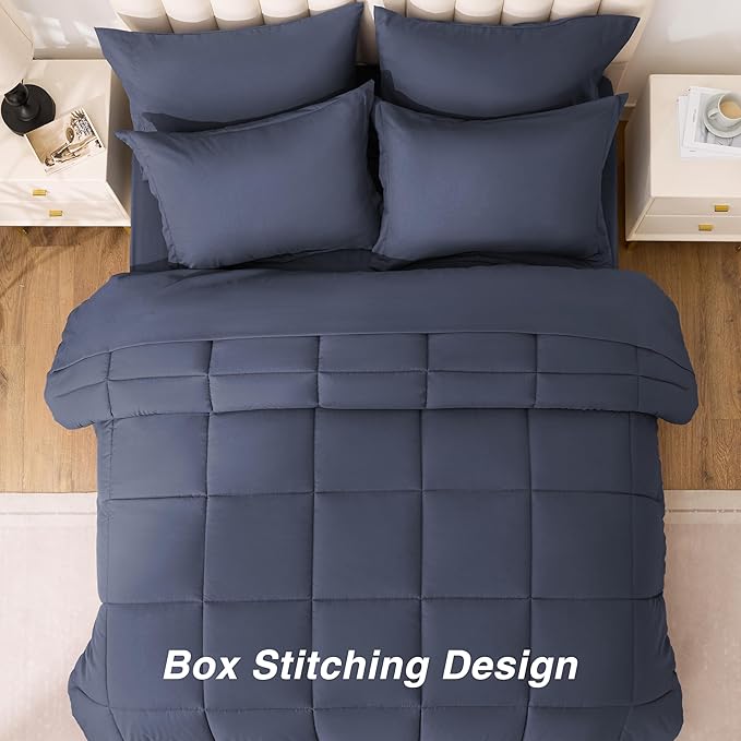 Love's cabin King Size Comforter Set Indigo Blue, 7 Pieces King Bed in a Bag - Image 4