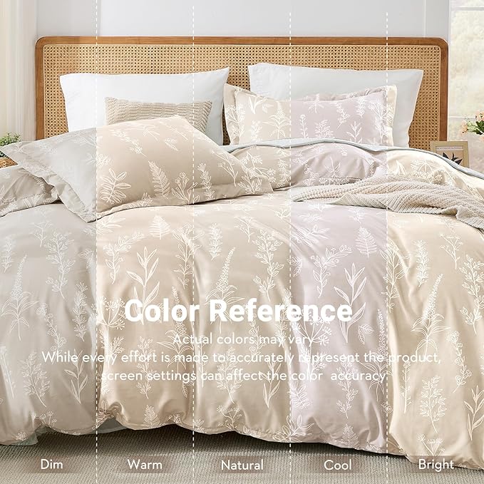 MUXHOMO Duvet Cover Full Size, Reversible Floral Beige Duvet Cover Set - Image 3