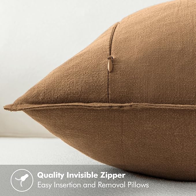 MIULEE Decorative Linen Pillow Covers 18x18 Inch Brown ​Boho Farmhouse​ - Image 3