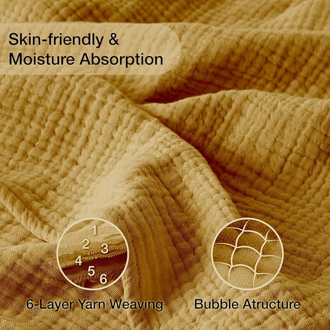 100% Cotton Muslin Blanket Twin 66" x 90", 6 Layers Breathable and Lightweight - Image 6