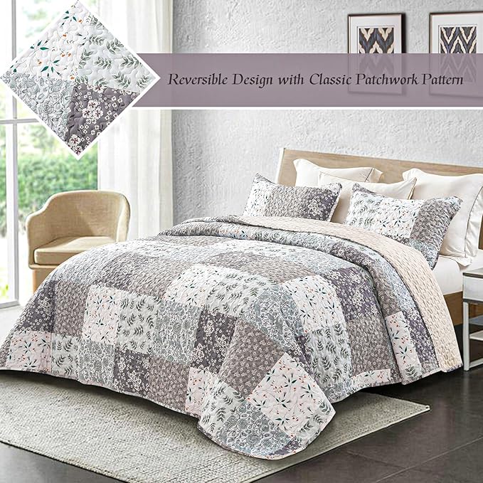 Whale Flotilla Patchwork Quilt Twin Size, Extra Soft Boho Floral Bedspreads - Image 2