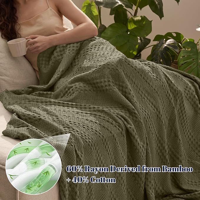 PHF Cooling Waffle Blanket Twin Size, Lightweight 60% Rayon from Bamboo & 40% - Image 2