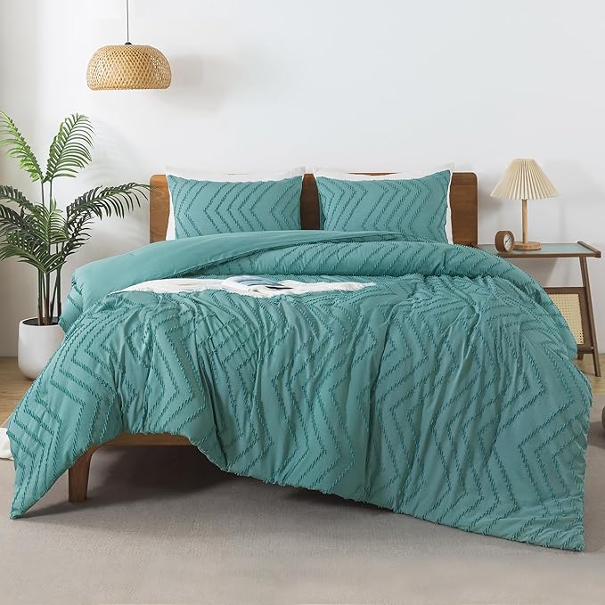 Andency Grayish Teal Comforter Set Queen Size, Boho Soft Warm Tufted Bedding - Image 3