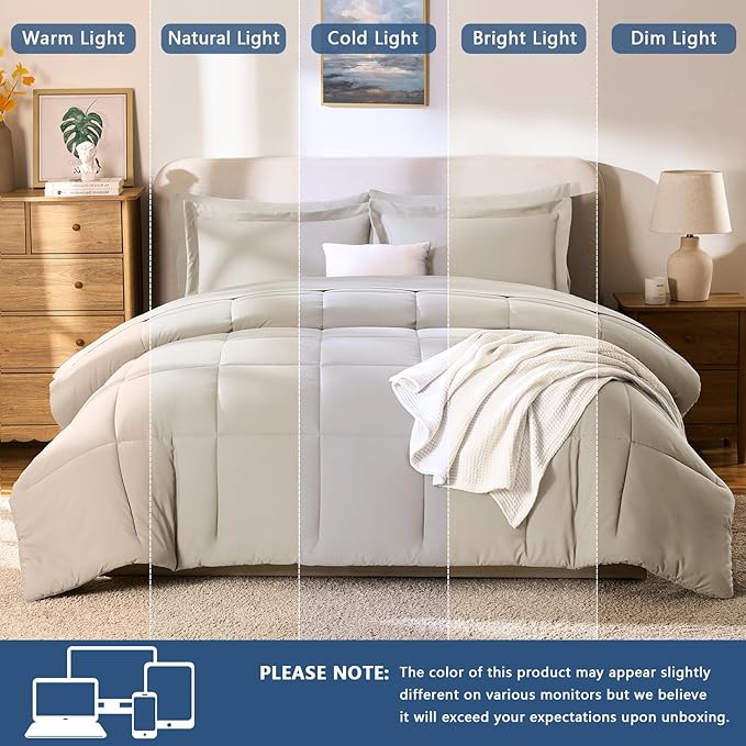 CozyLux King Size Comforter Set Beige - Image 5