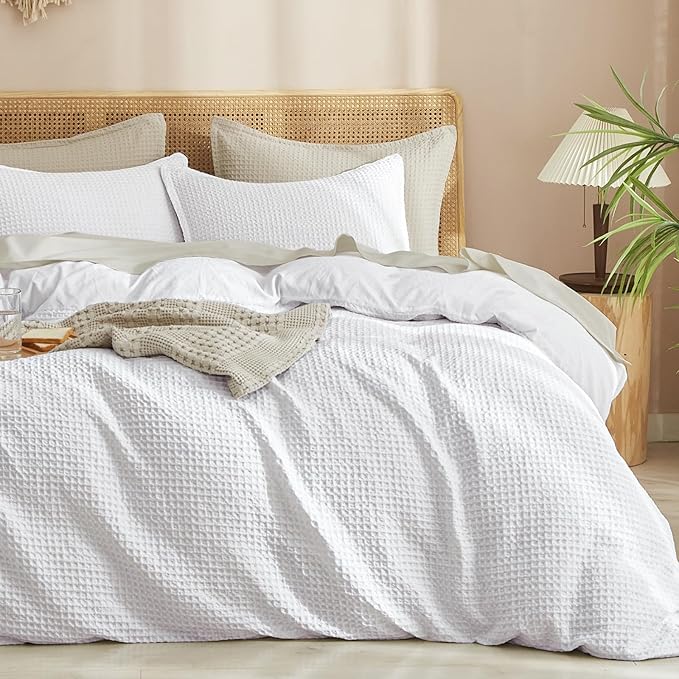 PHF Waffle Weave Duvet Cover Set King Size, No Snagging Ultra Soft Luxury by PHF