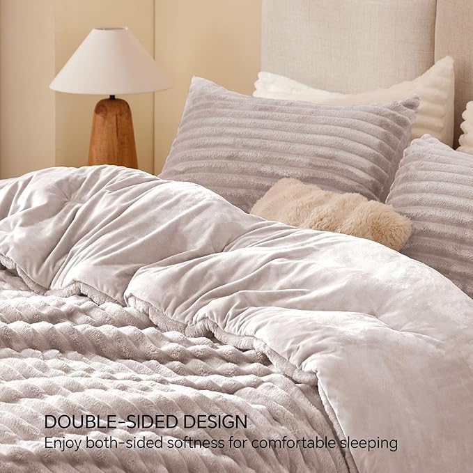 BEDELITE Fleece Queen Comforter Set -Super Soft & Warm Fluffy Lotus Pink Bedding - Image 5