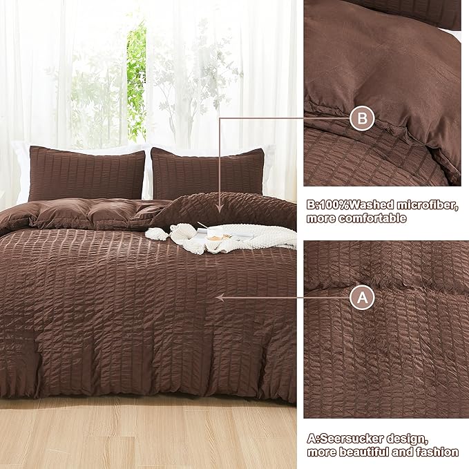AveLom Seersucker Duvet Cover Set Queen Size, 3 Pieces, Textured Duvet Cover - Image 5