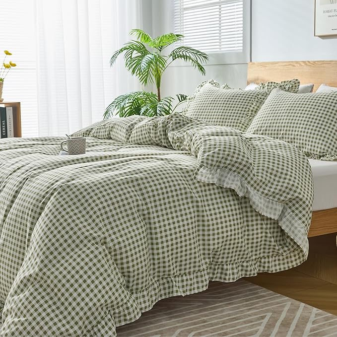 Gingham Duvet Cover King Size, 3 Pieces Soft Breathable Microfiber Plaid - Image 7