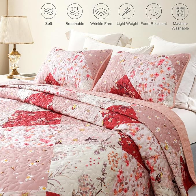 Whale Flotilla Patchwork Quilt Twin Size, Extra Soft Boho Floral Bedspreads - Image 4