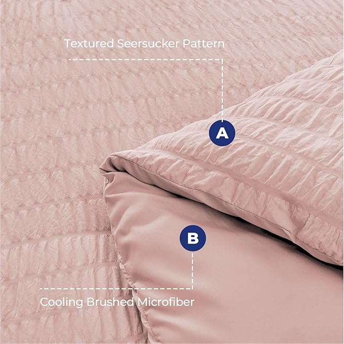 HYMOKEGE Rose Gold California King Comforter Set Seersucker 7 Pieces, All - Image 4