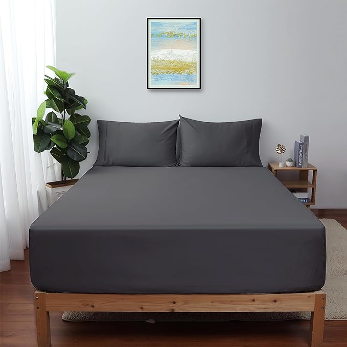 California King Size Fitted Sheet Only Dark Grey, 100% Egyptian Cotton 600 by ShunjieHome
