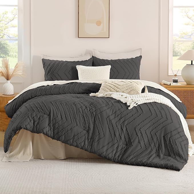 Andency Dark Grey Oversized King Comforter Set 120x98, Boho Oversize King Soft - Image 2